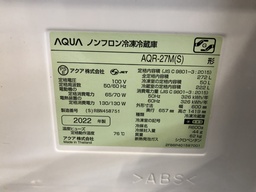 [K883273] 冷蔵庫　3ドア　アクア　AQR-27M　2022　正面凹み小